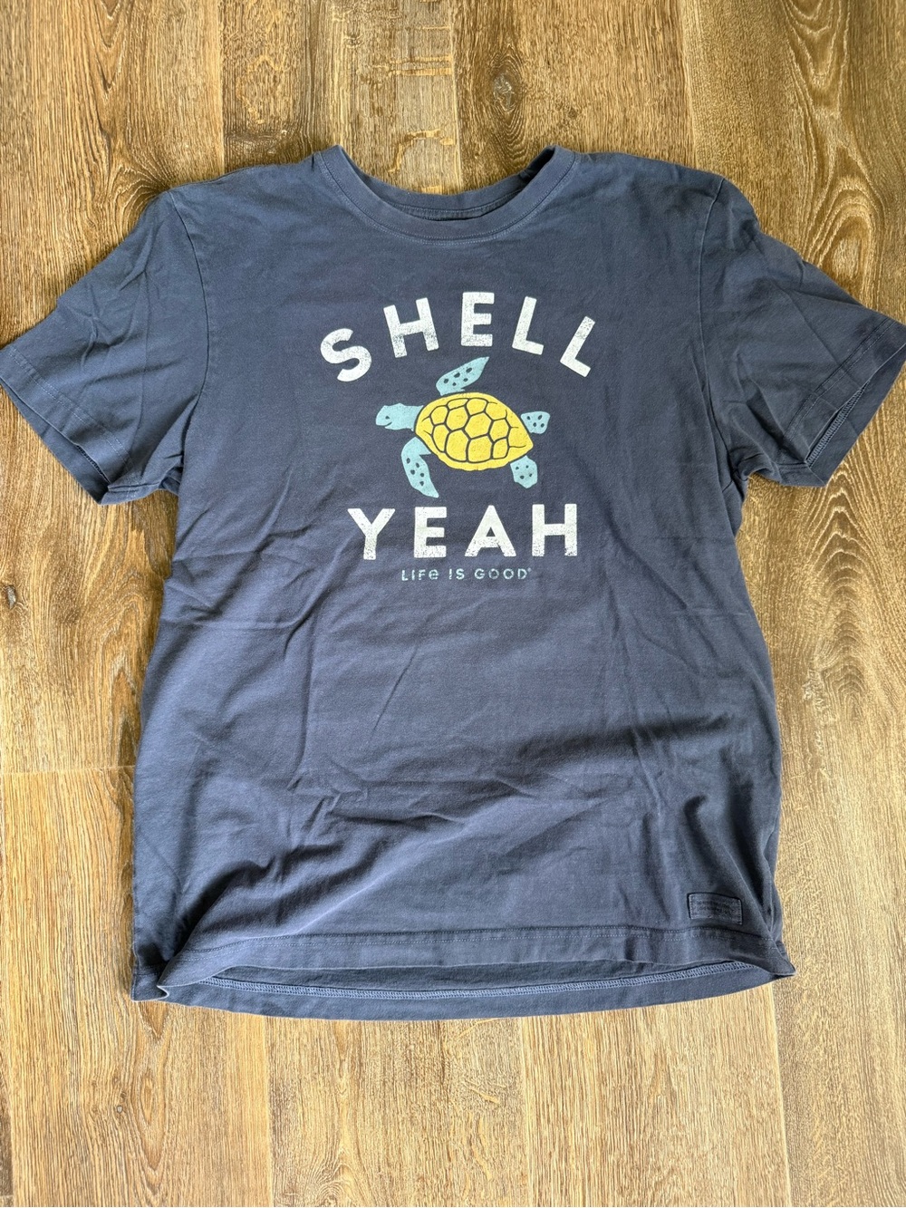 Life Is Good Navy Tee with Turtle "Shell Yeah" Graphic